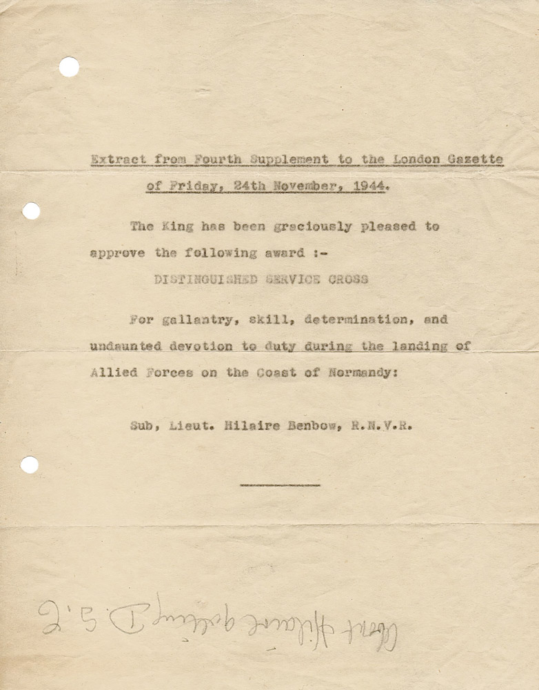 Hilaire_Benbow_DSO_London_Gazette