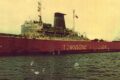 A very battered Europic ferry after the Falklands war